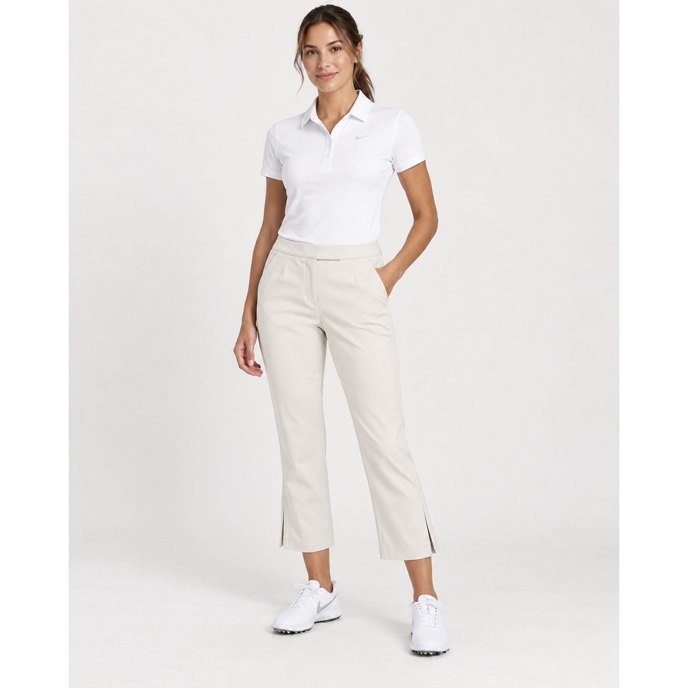 Nike Golf Women's Dri-FIT Cropped Pants Beige Stretch Ankle Zip Size 2